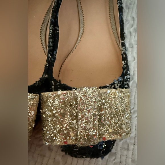 J Crew Women's Poppy Ballet Flats Tweed Glitter Bow Ocean Black Shoes SZ 7 - Picture 4 of 8